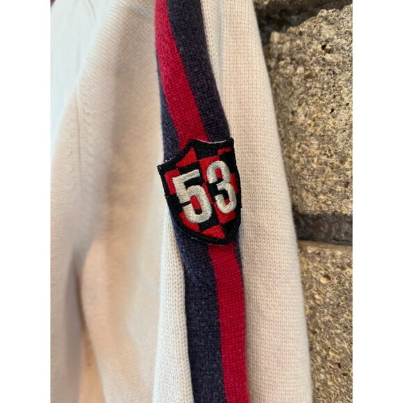 Levis Cream Zip-Up Jacket With Red & Navy Stripes And Embroidered Patch Details - Picture 6 of 9